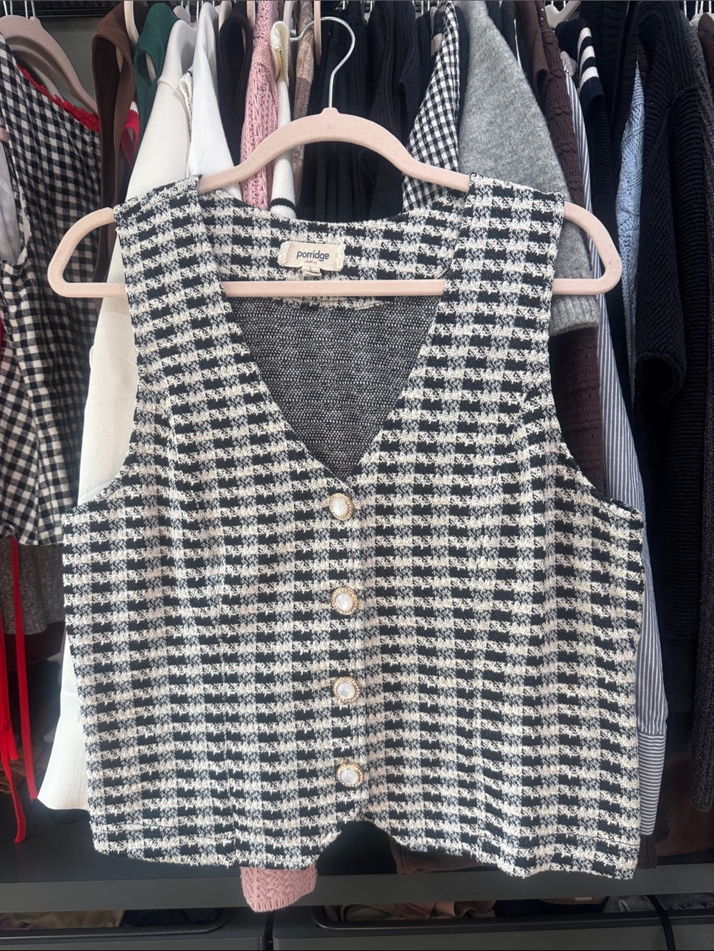 Porridge Black & White Tweed V-Neck Button Vest